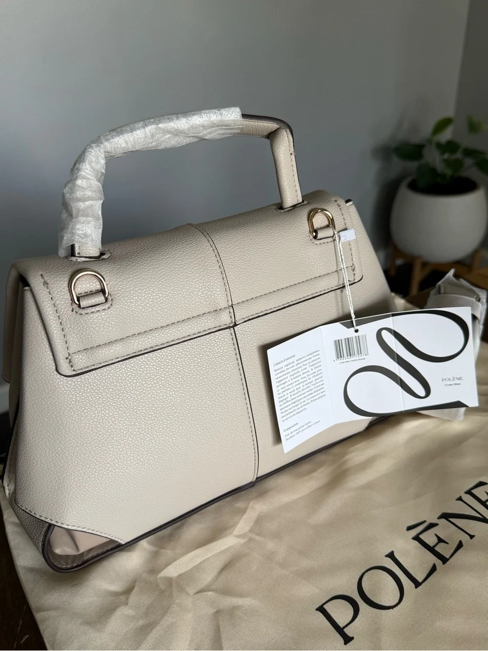 POLENE Top Handle Satchel Bag in Cream